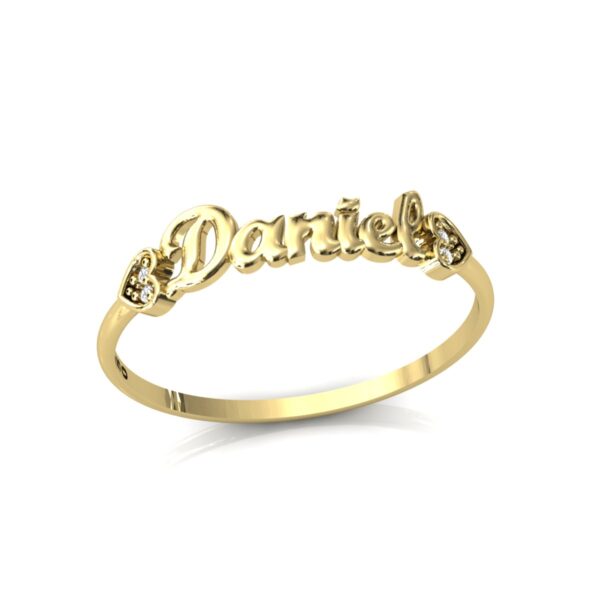 Anel Nome Daniel Pedras Diamantes Ouro 18k