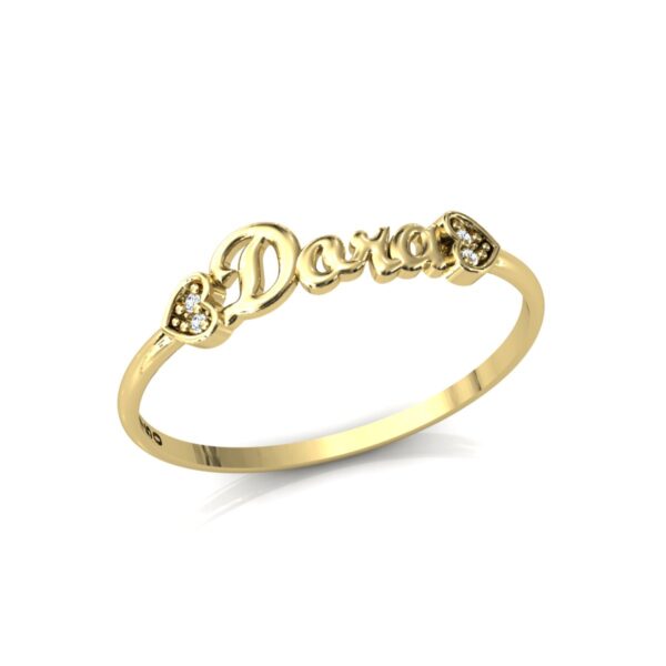 Anel Nome Dora Pedras Diamantes Ouro 18k