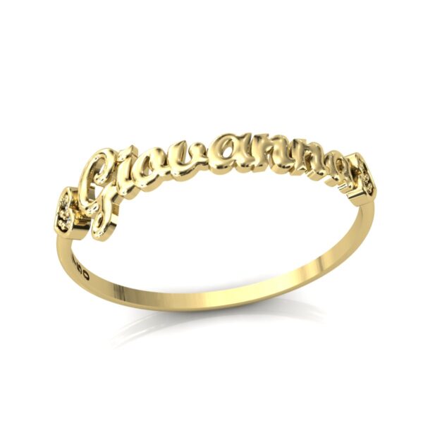 Anel Nome Giovanna Pedras Diamantes Ouro 18k