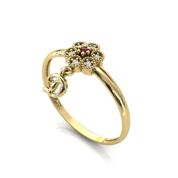 Anel Chuveiro Flor Red Com Pingente Letra Em Ouro 18k - Image 3